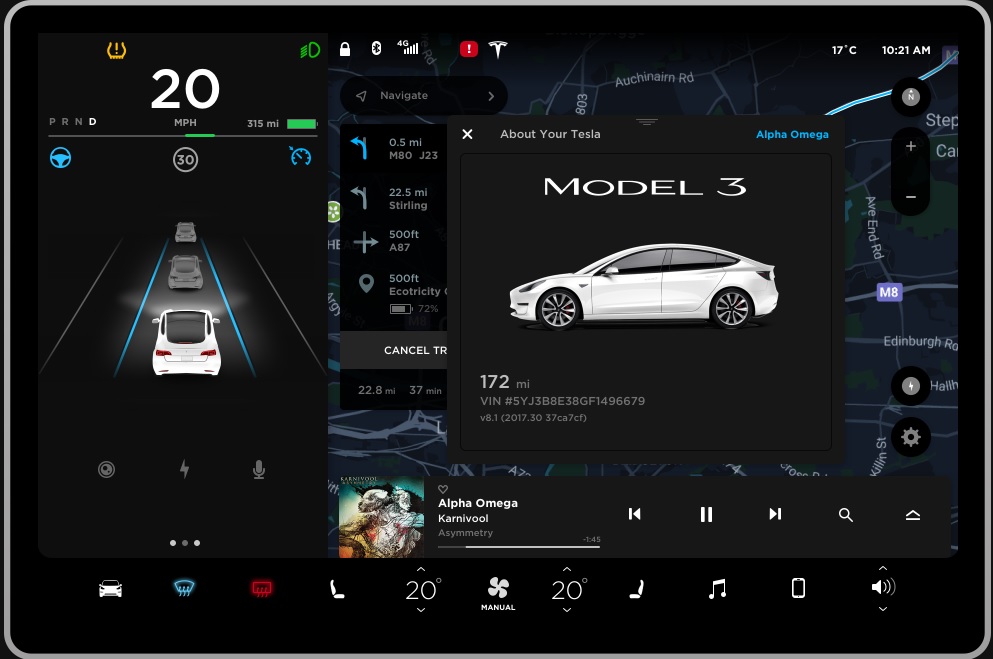 tesla model 3 displej