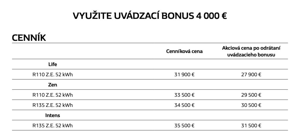 Renault zoe cena uvadzaci bonus