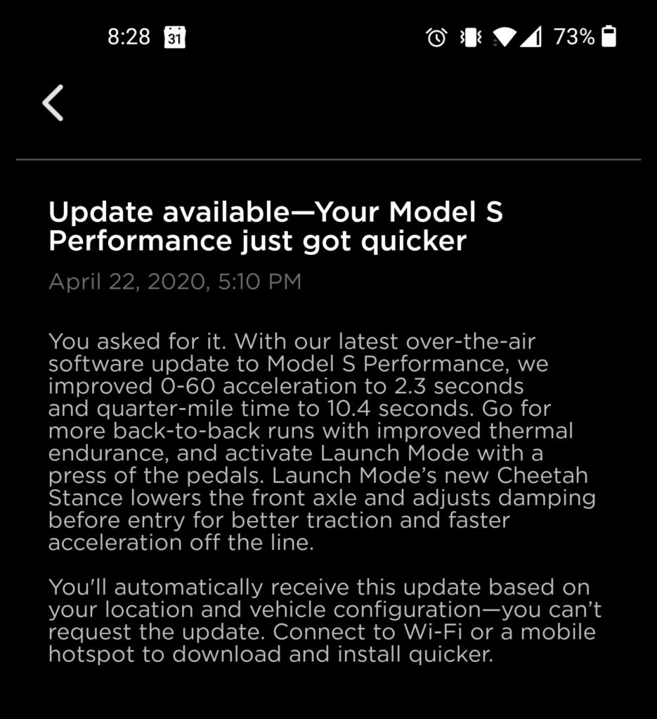Tesla Model S aktualizácia