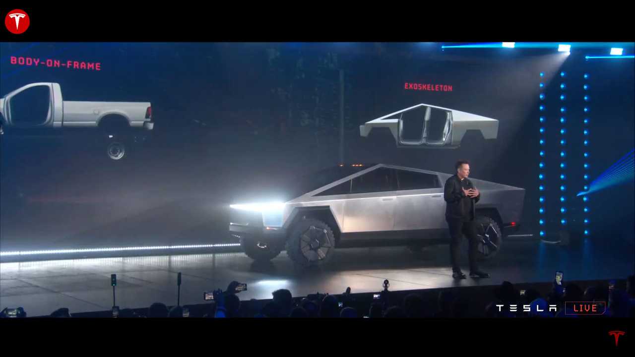 Tesla Cybertruck exoskeleton telo prezentácia 