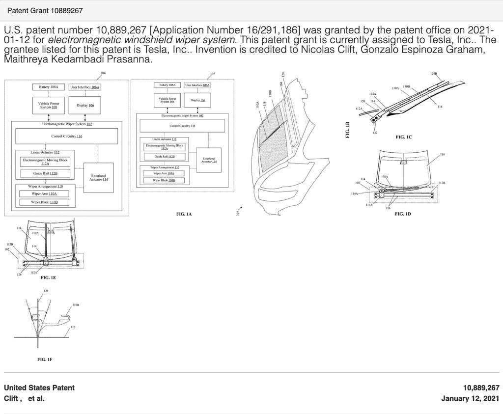 tesla roadster stierače patent