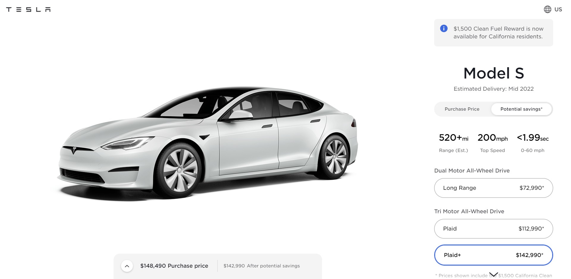 Tesla Model S Plaid+ odklad