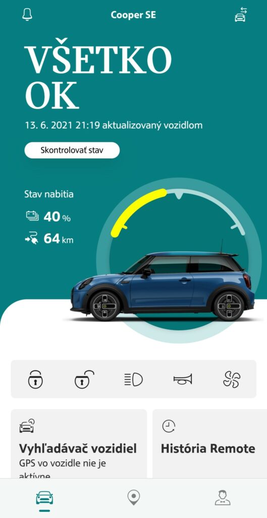 Mini Cooper SE mobilná aplikácia