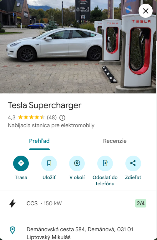 Tesla Supercharger - Google Mapy